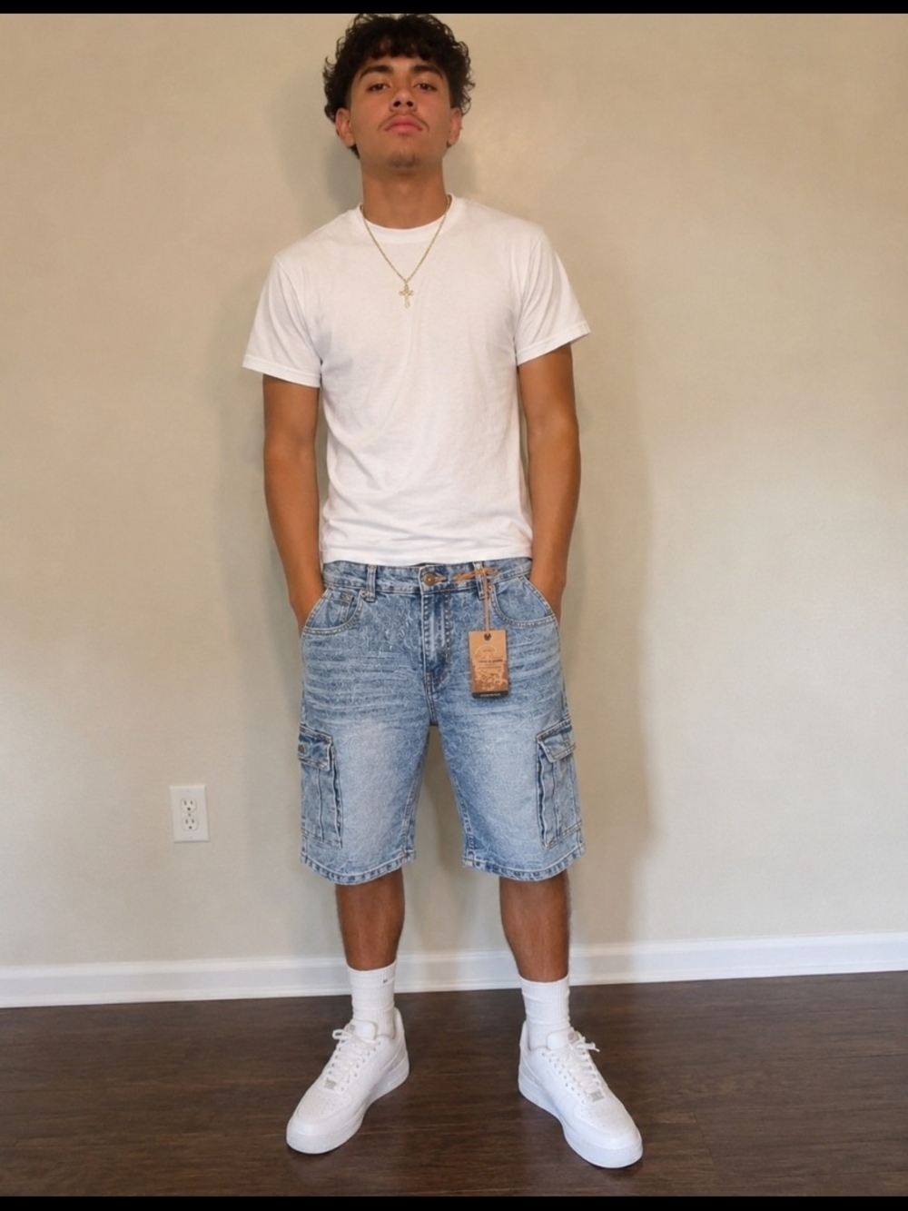 Light Wash Denim Cargo Shorts - Men